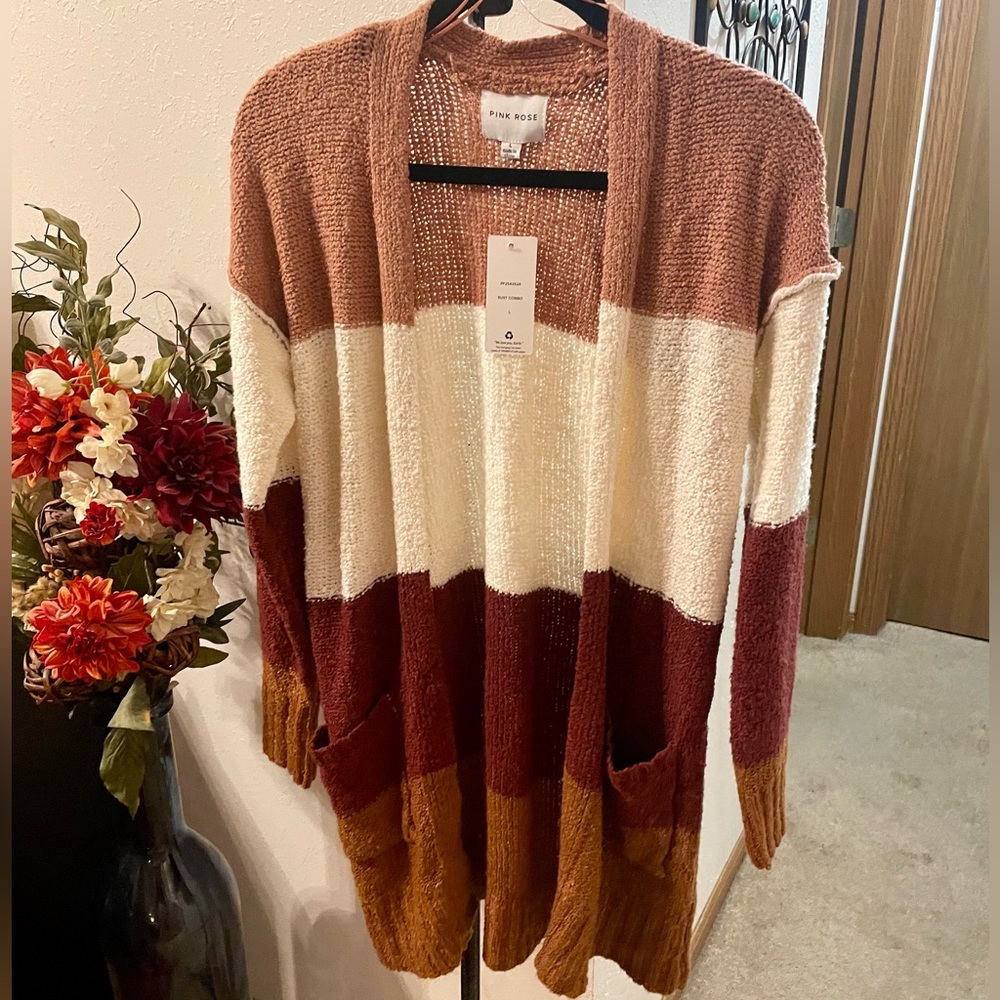 Pink Rose | Rust Combo Striped Cardigan